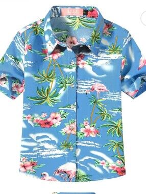 SSLR Girl's Blue Tropical Flamingo Hawaiian Shirt - Swimsuit Cover-Up